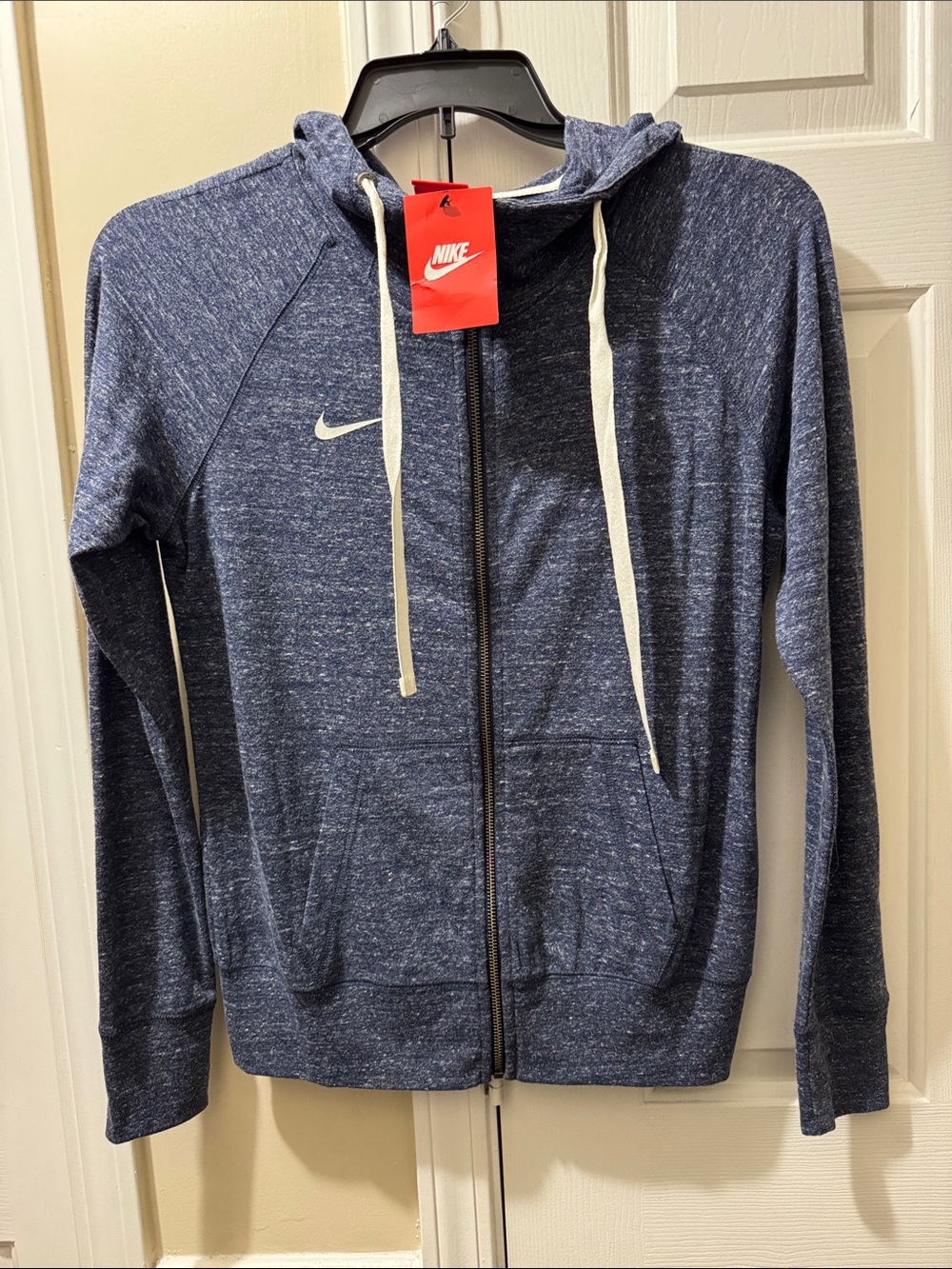 Nike Women's Small Navy Heather Full-Zip Hoodie with White Drawcords